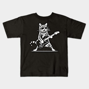 Guitar Cat Novelty Rock Music Band Concert Funny Cat Kids T-Shirt